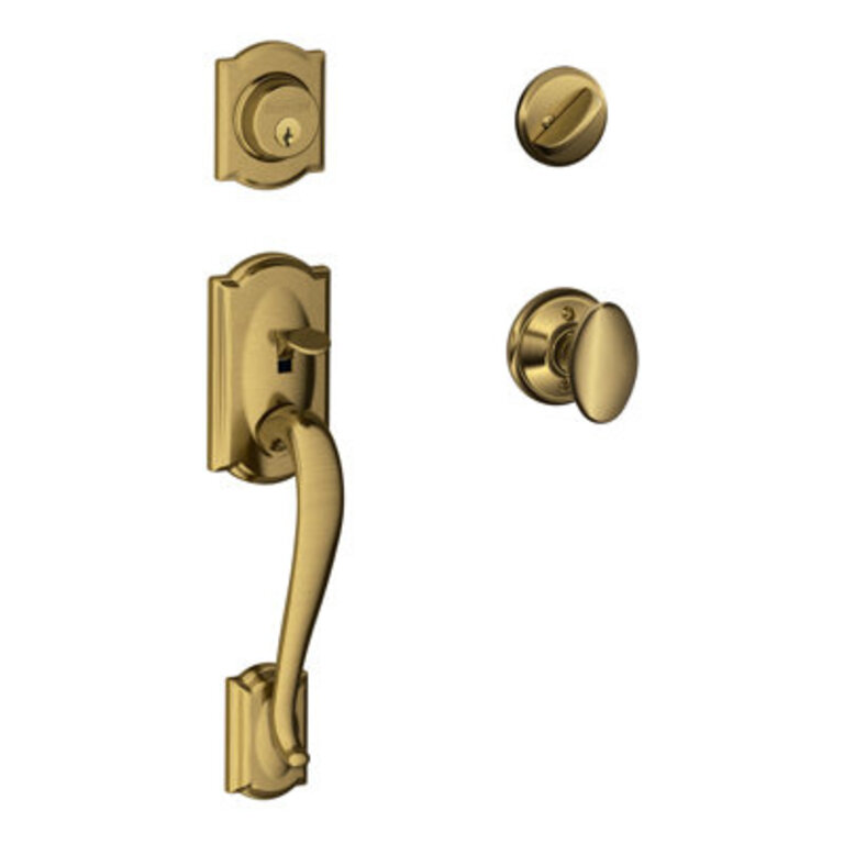 Camelot Handleset with Single Cylinder Deadbolt and Siena Door Knob and Rosette
