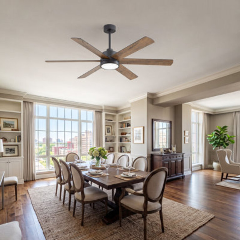 60 Farmhouse Ceiling Fans with Lights and RemoteIndustrial Large Ceiling Fan with 6-Speed Reversible DC MotorBlack Ceiling Fan with Light for Living bedroom Patio