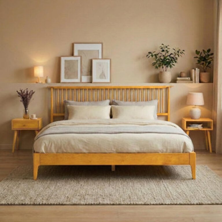NTC Ruby Solid Wood Bed Frame with Spindle Headboard and Silent Slats Bed Frame