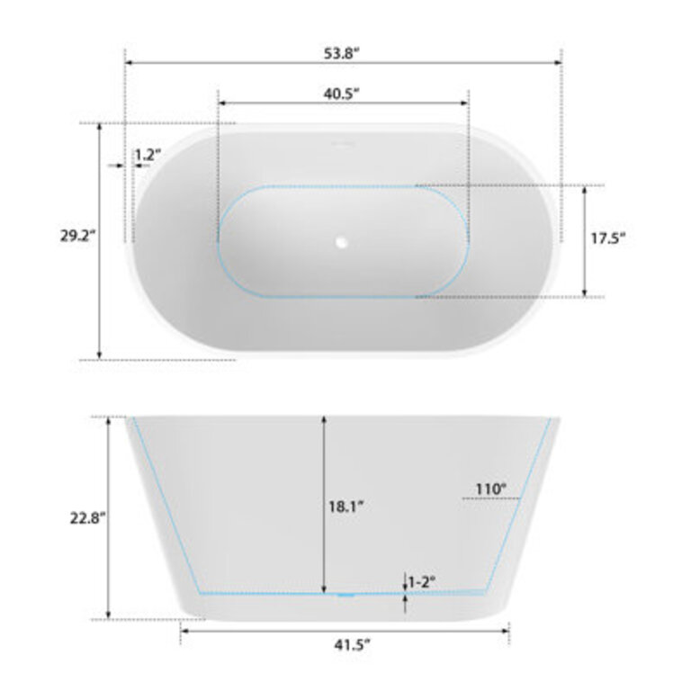 54 x 29 Freestanding Soaking Acrylic Bathtub