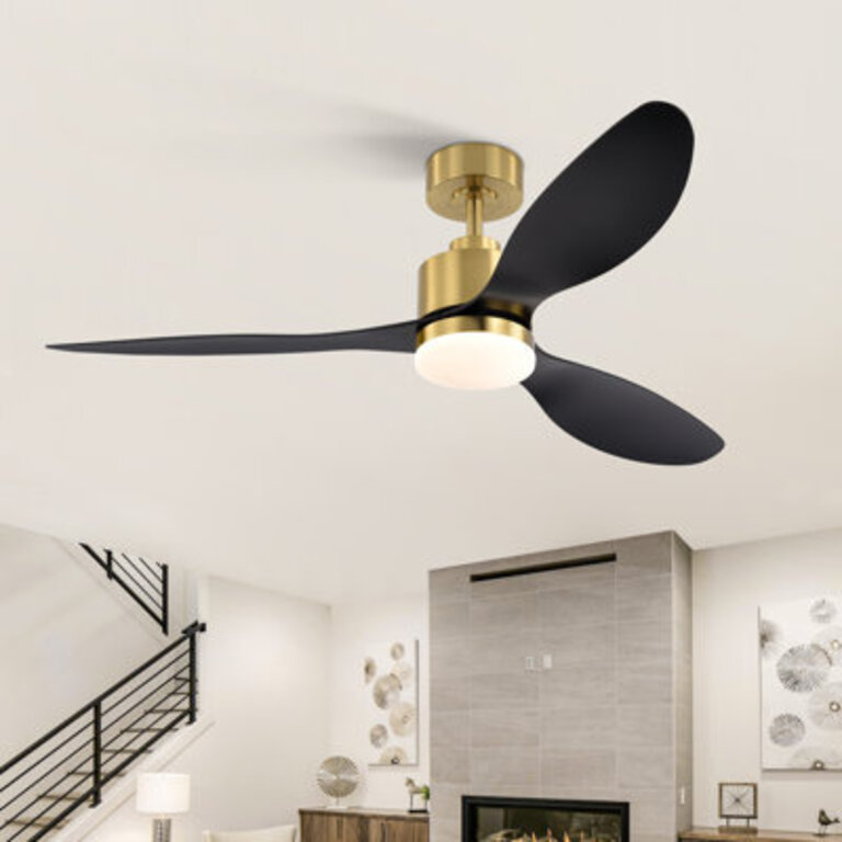 Loritta 52 3 - Blade Large Indooor Ceiling Fan With Light Kit and Remote 3 LED Colors 6 Speed Noiseless DC Motor Timer