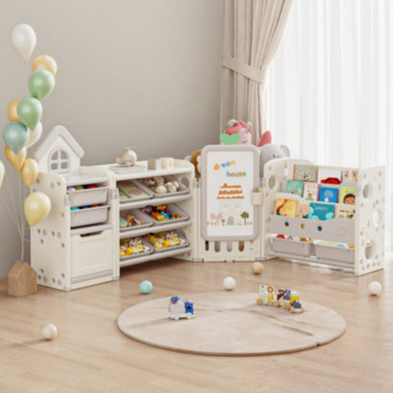 Foldable Kids Toy Storage Organizer With Removable Bins And 3-Tier Bookshelf For Kids Toy Storage Organizer With Drawing Board Extra 3 Brushes