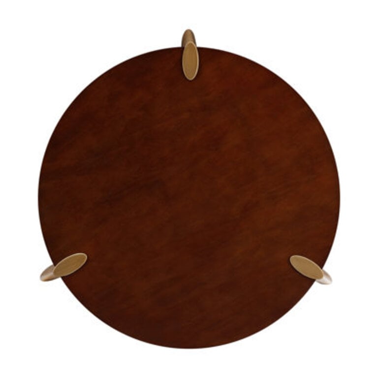 Tribase 47 Inch Round Dining Table Seats 4 to 6 Three Brushed Gold Tapered Legs Solid Rubberwood