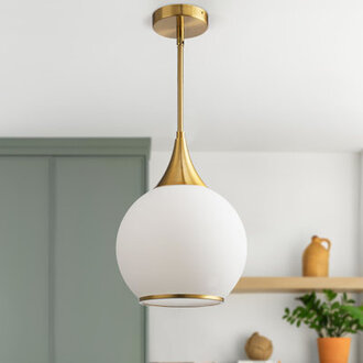 1 - Light Brushed Gold Single Pendant with Milk Glass