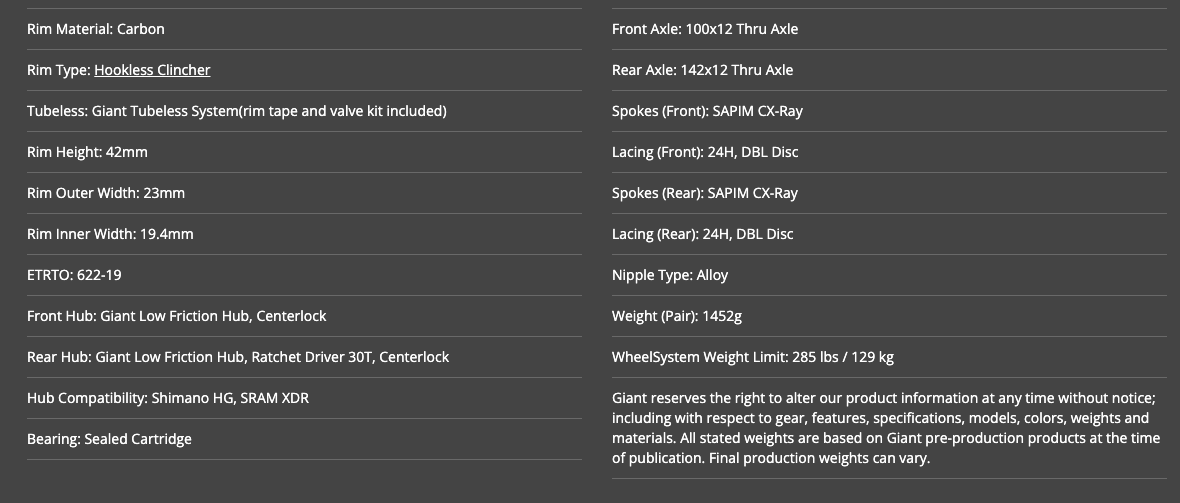 Giant SLR 1 42, Disc, Tubeless