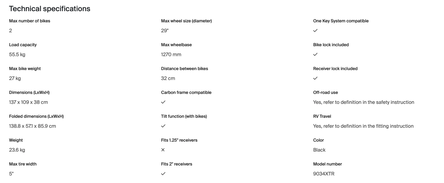 Thule T2 Pro XTR 2-bike 2 inch platform hitch bike rack black