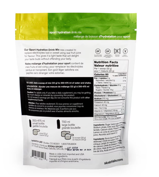 Mélange de boisson d’hydratation pour sports : Citron et lime