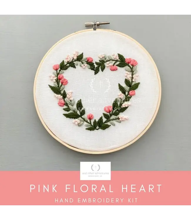 Embroidery Kit- Pink Floral Heart
