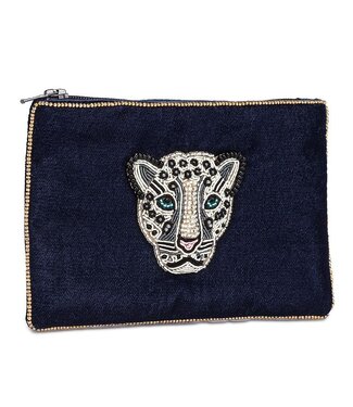 Sm Velvet Pouch W/3D Leopard