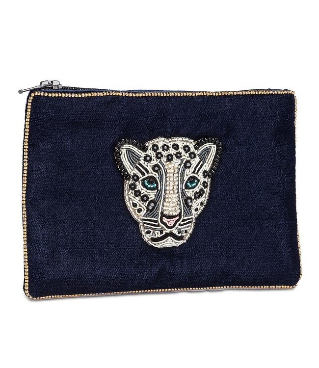 Sm Velvet Pouch W/3D Leopard