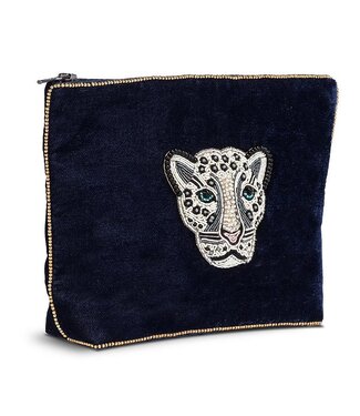 Lg Velvet Pouch w/3D Leopard