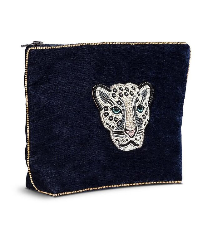 Lg Velvet Pouch w/3D Leopard