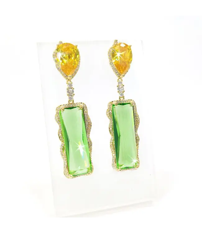 Earring Rectangle Green Crystal