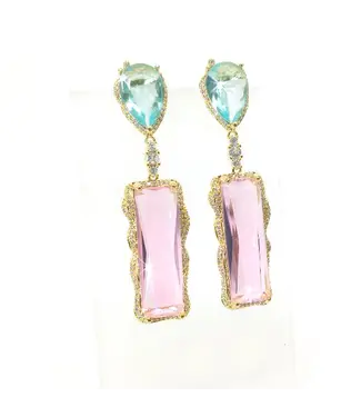 Earring Rectangle Pink Crystal
