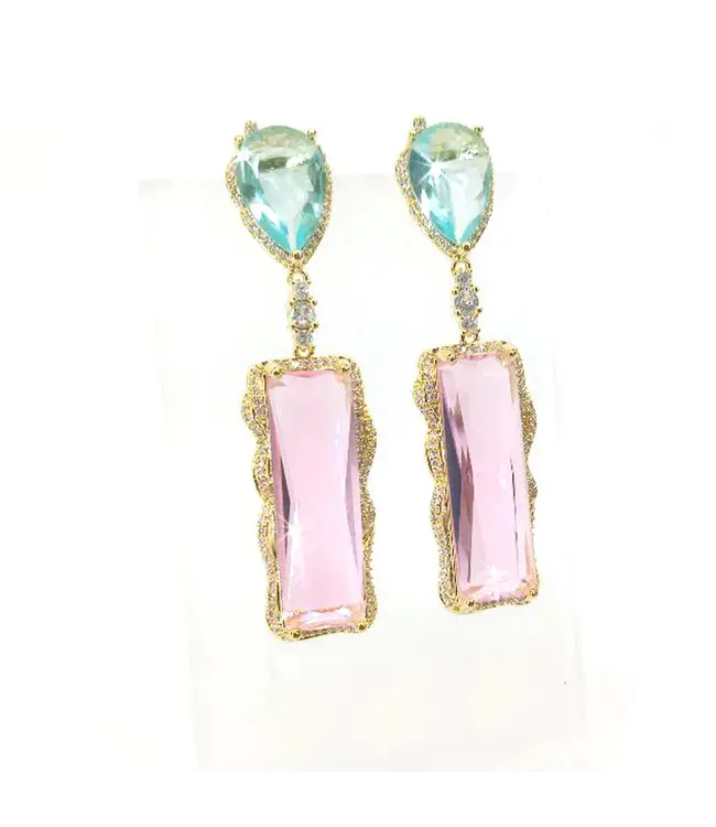Earring Rectangle Pink Crystal