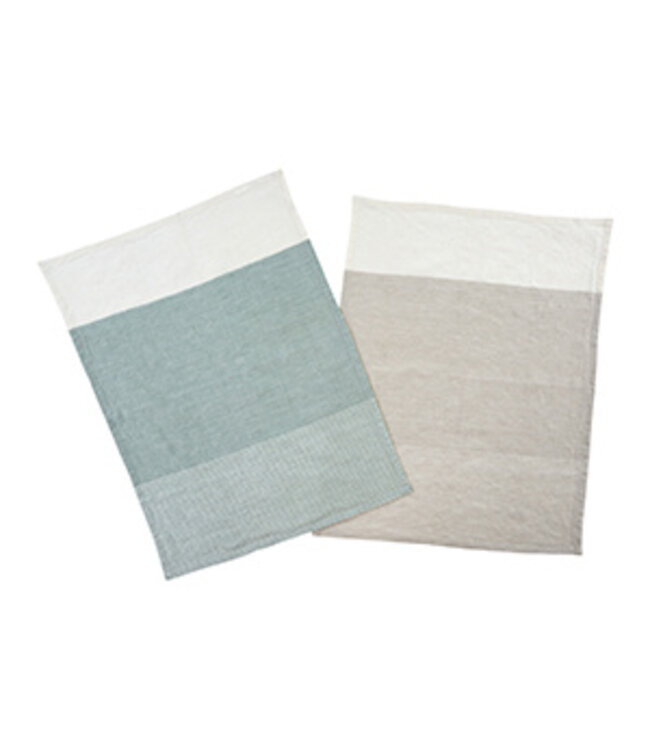 Indaba Sorbet Stripe Linen Tea Towels S/2 Light Blue