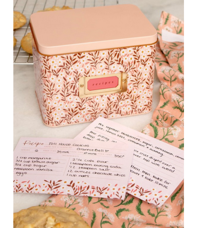 Pink Daisy Tin Recipe Box
