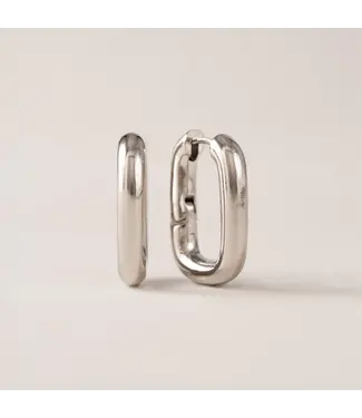 Midi Paperclip Puff Hoop Earring- Silver