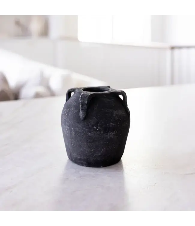 Noir Black Wash Vase with Handles (Small)