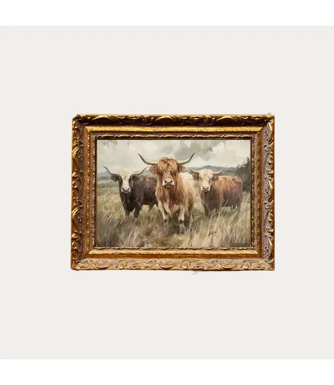 18X22 Highland Cow Herd | French Brass Gold Mould Framed Art