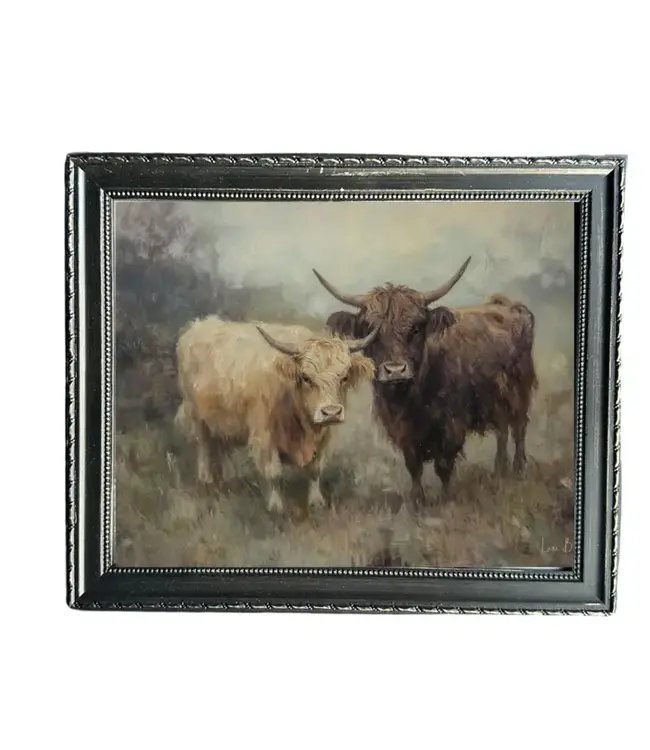 18X22 Highland Cow Herd | French Country Black Framed Art