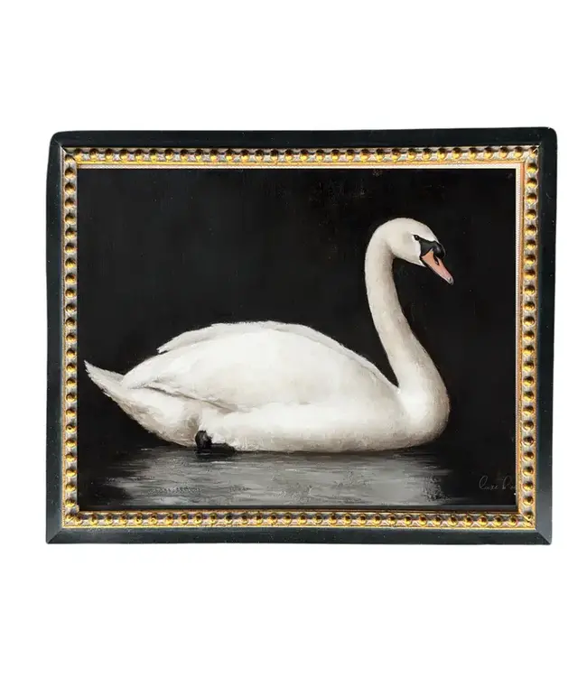 8X10 Moody Swan | Gold Beaded Black French Framed Art