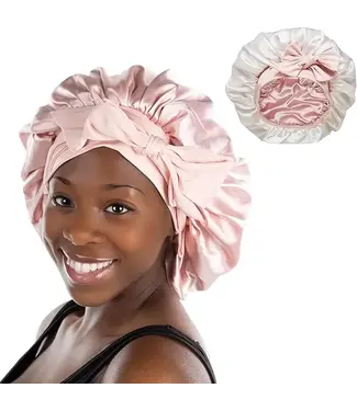 Reversible Silk Bonnet For Sleeping Tie Ivory/Rose