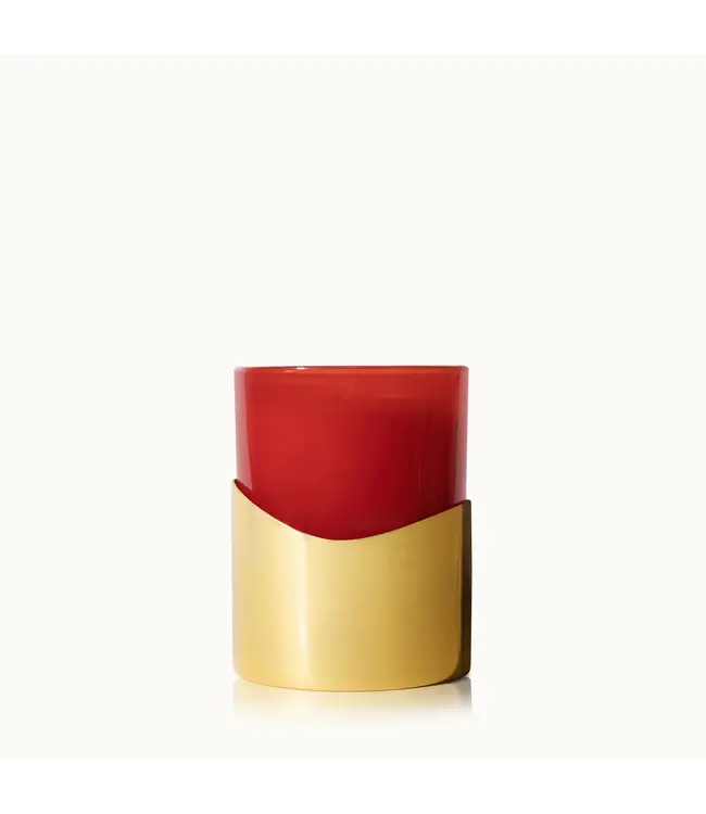 Thymes Simmered Cider poured candle with sleeve, Harvest Red
