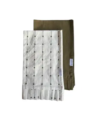 White Embroidery Olive Green Stripes Kitchen Dish towel