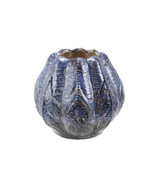 Embossed Stoneware Planter/Vase Reactive Glaze Blue
