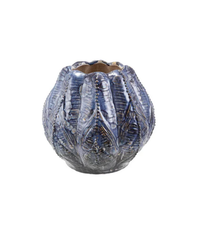 Embossed Stoneware Planter/Vase Reactive Glaze Blue