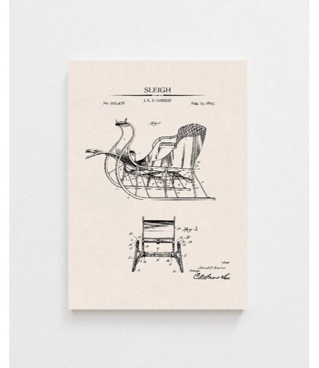 Sleigh Patent Vintage Art Print 11x14 in
