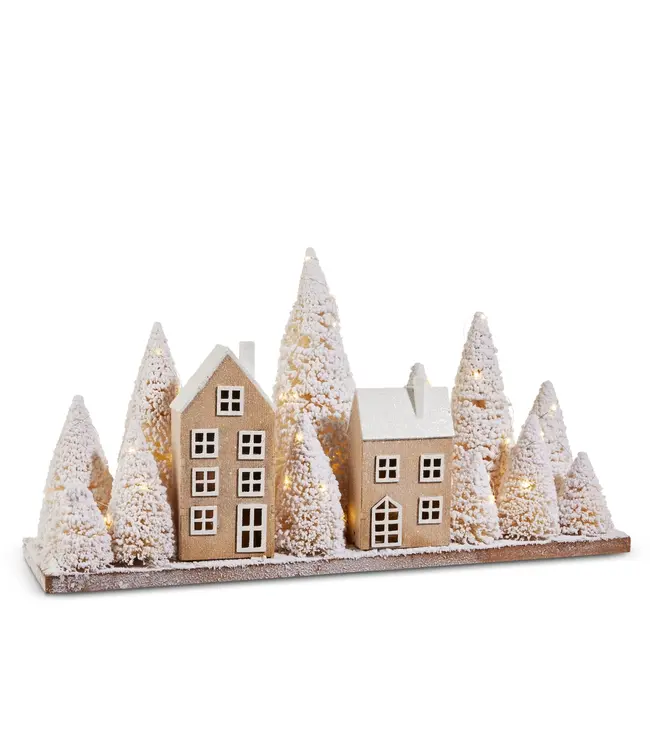 25.5" Lighted Snowy Houses with Trees