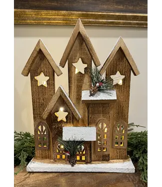 9"X2.75"X12" LED Natural Wooden Star Townhouse With Timer