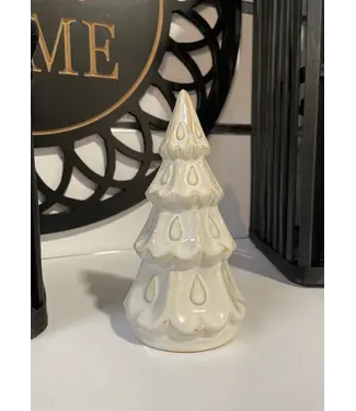 3"X5.75" Cream Ceramic Tree With Gold Inlay