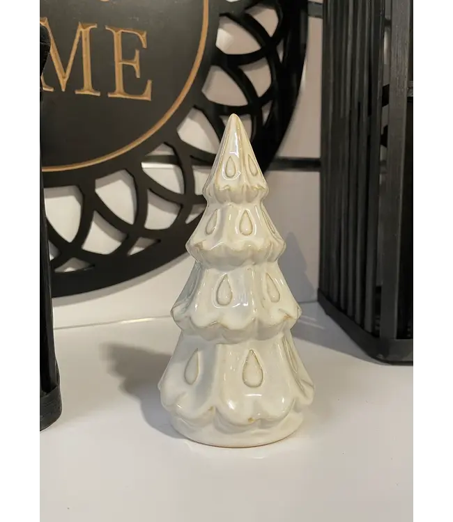 3"X5.75" Cream Ceramic Tree With Gold Inlay