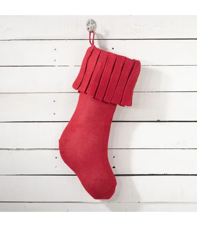 Red Ruffled Burlap Christmas Stocking