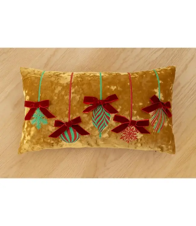 Gold Velvet  Holiday Embroidery 12x20 Throw Pillow Cover
