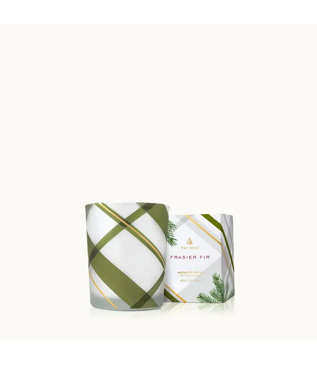 Thymes Frasier Fir  Frosted Plaid Votive 2oz