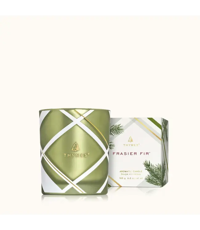Thymes Frasier Fir Frosted Plaid Candle 6.5oz