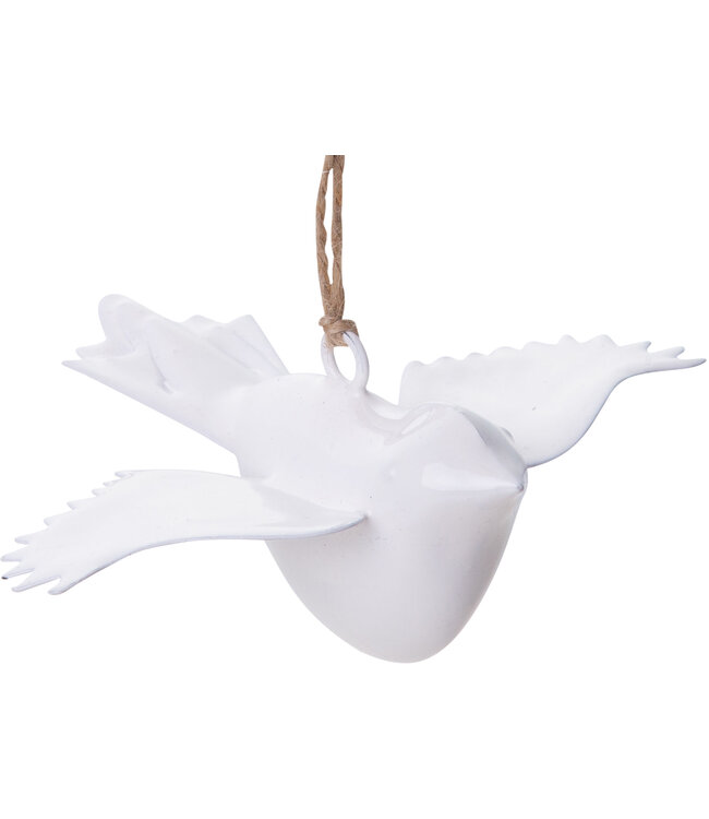 White Enamel Metal Dove Ornament, 8in