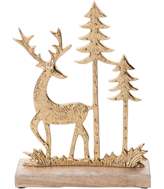 Cast Metal Deer and Tree Scene, 9in