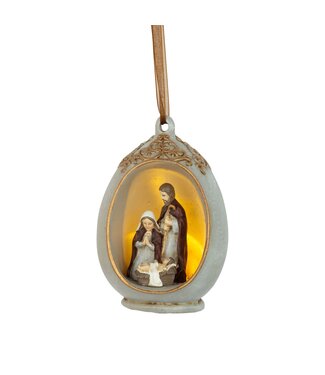 Painted Resin Nativity Scene In Egg Shaped Frame 4 in