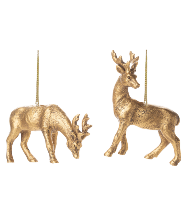 Asst'd Resin Deer Ornaments, Antique Gold Fish, 3.5 in