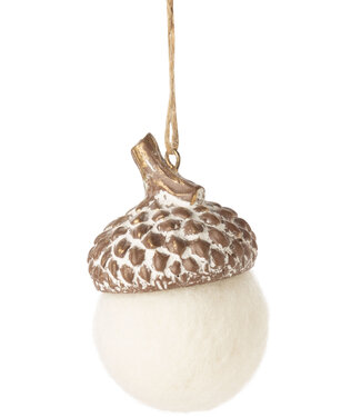 Wool Acorn with Molded Resin On top Ornament, 2.75 in