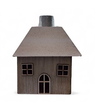 Wood House Table Peice, Natural With Silver Chimney, 4.5in