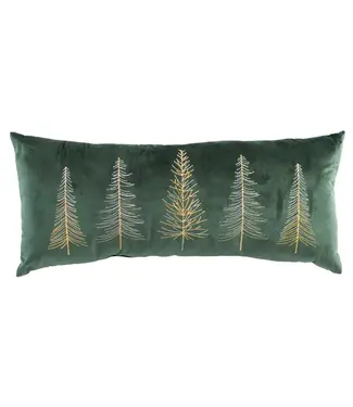 Glimmer Trees Embroidered Pillow Dark Green/Gold 12x28