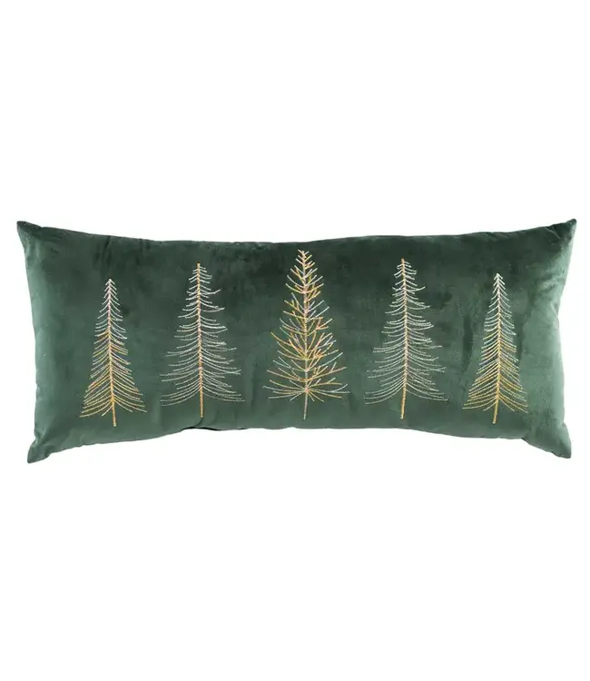 Glimmer Trees Embroidered Pillow Dark Green/Gold 12x28