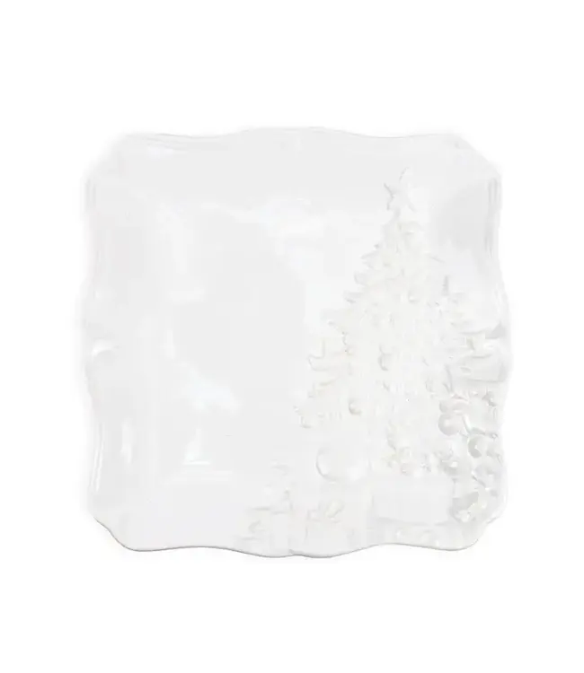 Tannenbaum Embossed Square Platter White 11.5x11.5