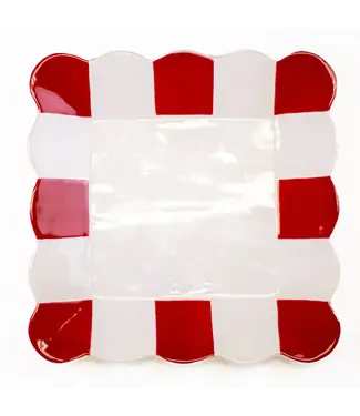 Scalloped Square Platter White/Red 11.5x11.5